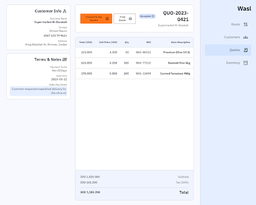إدارة عروض الأسعار والفوترة الضريبية (JoFotara Dashboard)